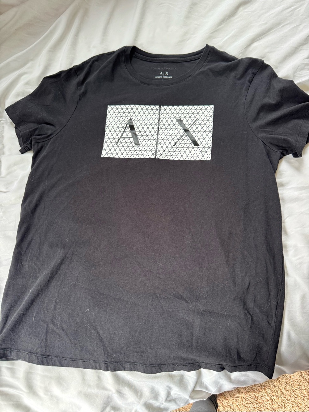 Armani Exchange Black Tee with White Geometric AX Panel